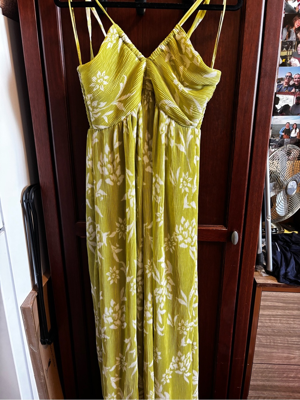 Yellow Floral Pleated Maxi Dress